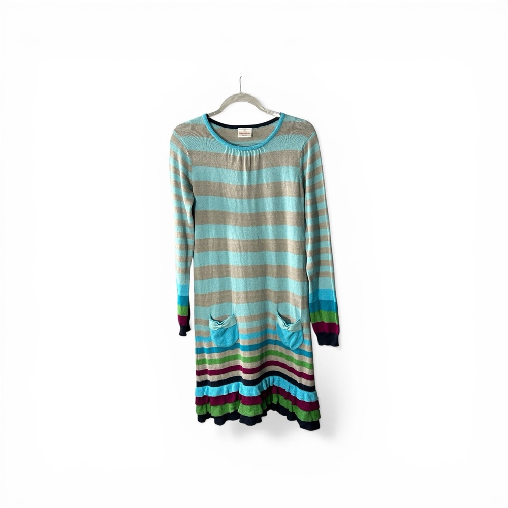 Hanna Andersson Striped and Ruffled Knit Sweater Dress Sz 160 14/16